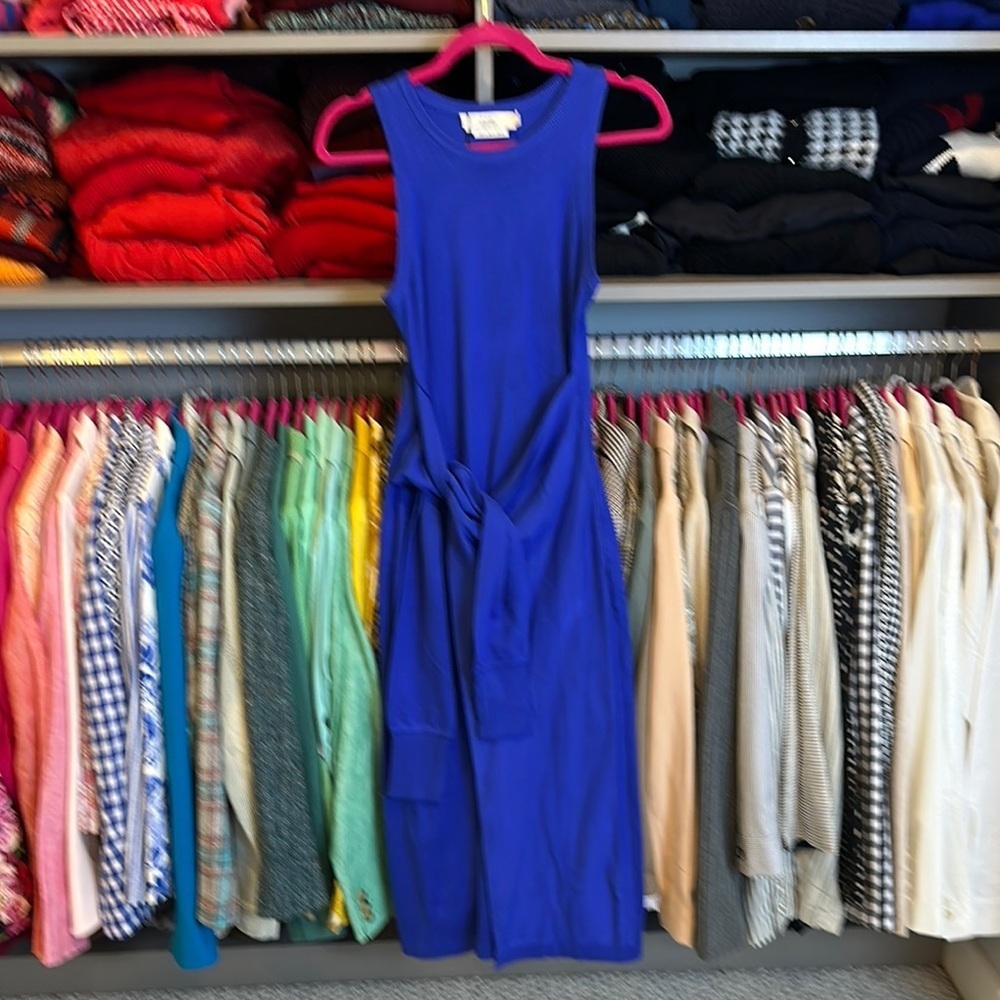 Love, Bonito royal blue sleeveless side tie midi sweater dress size 4 NWOT